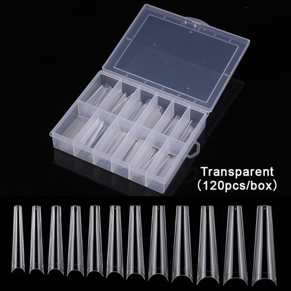 120 stk Ekstra Lang C-kurve Negletips Lang Firkant Fransk Naken Transparent