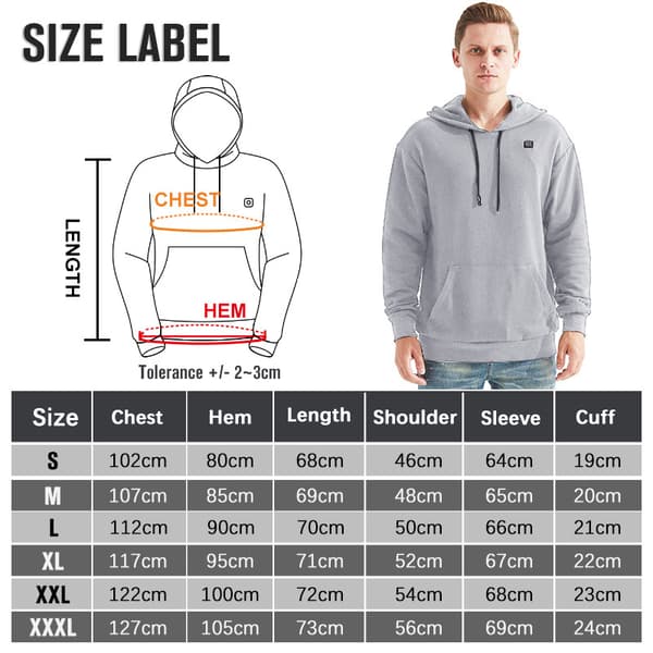 Lämmitetty huppari akulla 7.4V miehille, harmaa Grey 3XL