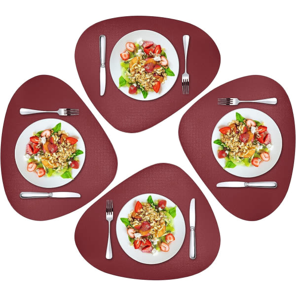 Set med 4 alla hjärtans dag underlägg för matbord, tvättbara och tvättbara läderunderlägg för kök, matsal, röda bordsunderlägg