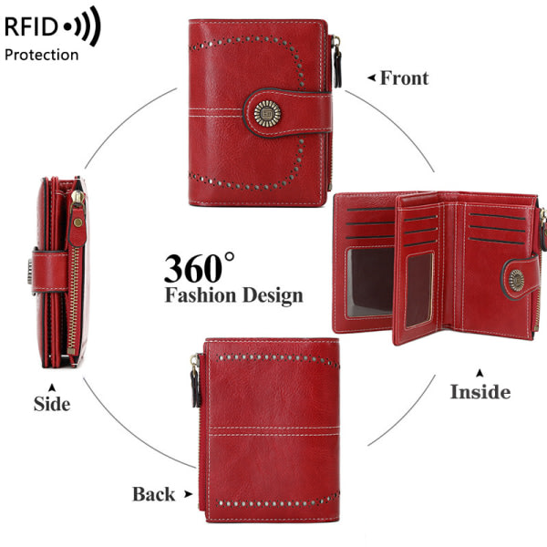 CDQ PU Retro Tri-Fold kort RFID-blokkerende kortholder SvartCDQ