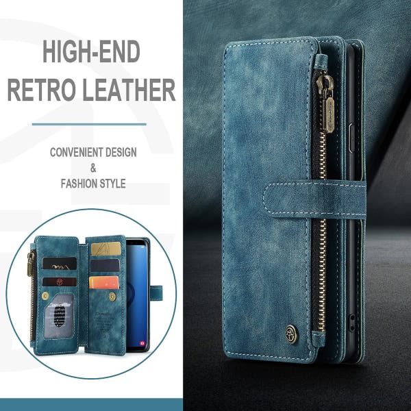 Kompatibel med Samsung Galaxy S9 Plus- case Plånbok Flip-korthållare Pu Läder Magnetic Protective Flip Cover - Svart Blue szq