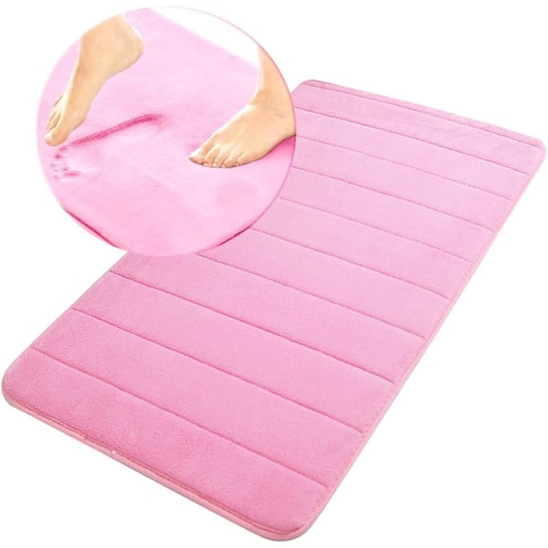 Badeværelsesmåtte i memory foam, skridsikker, absorberende, superhyggelig, fløjlsblød, supervandabsorberende, tyk, rosa Pink Pink 17 X 24 inches