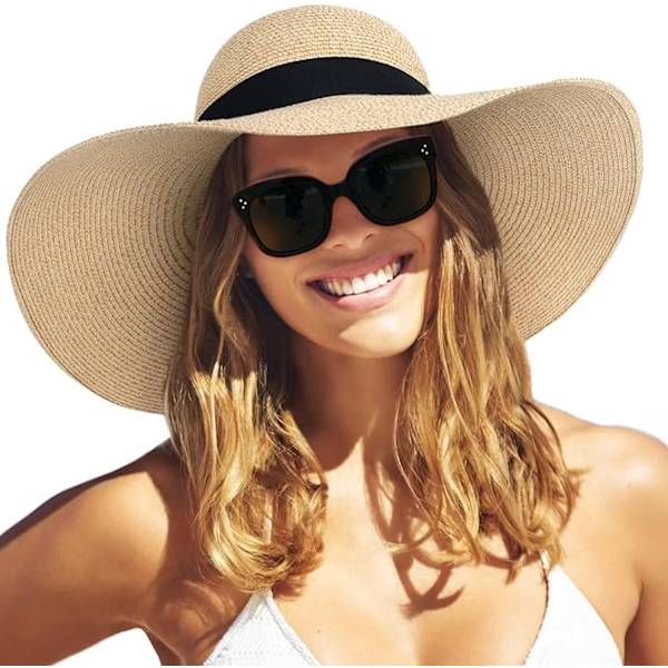 Women's Sun Hat - Off-white - Beach Style Straw Hat - UV Protective Straw Hat - Adjustable and Foldable Hat