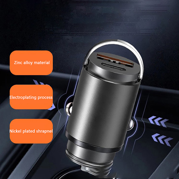 100W Bil USB -laturi Super Charge USB-A USB-C Musta