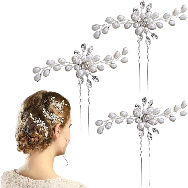 3 ST brudehårnåle, perleblomst krystal brudepigesmykker bryllupshårnåle rhinestone hovedbeklædning Tilbehør Bobby Pin