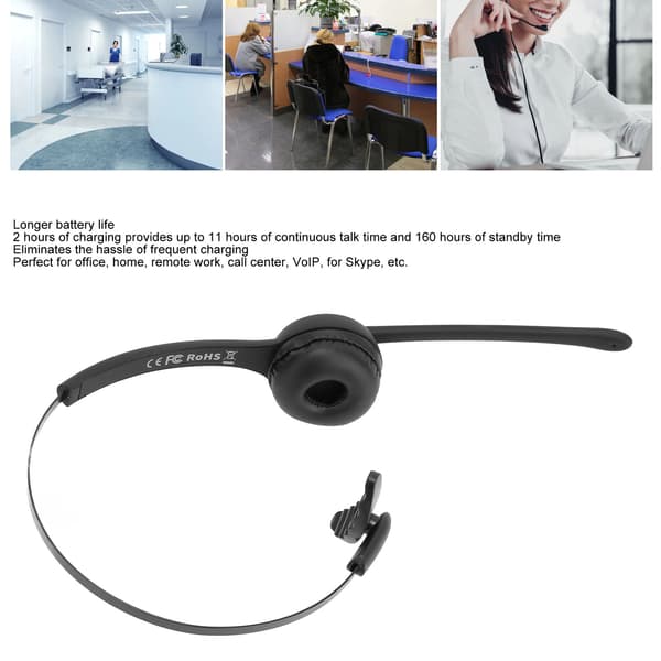 Bluetooth-headset til telefon, enkeltsidet, roterbar mikrofon, trådløst business-headset til bærbar computer, mobiltelefon, pc, tablet