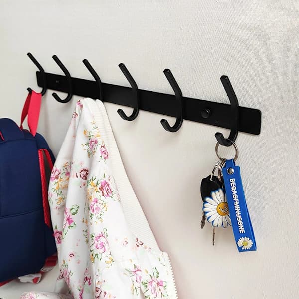 Wall Mounted Coat Rack with 6 Hooks, Heavy Duty, Waterproof Matte Finish - Wall Mounted Coat Rack (Black)