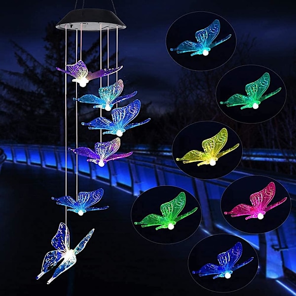 Solcelle vindspil udendørs LED farveskiftende solcellelamper romantisk indretning til terrasse have gård hjem Butterfly 1