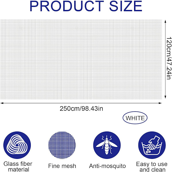 Replacement Net - Pets - 120 - 250 - cm - White - Scratch Resistant - Universal - Window Net - Insert Window Net - Fiberglass Window Net