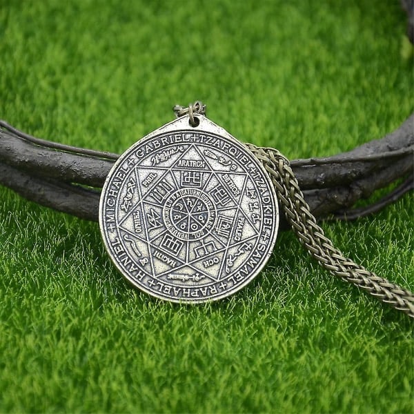 Salomos segl sju ärkeängeln Saint Michael Sigilhänge Halsband Män Kabbalah Amulett Talisman Metallkedja Brons
