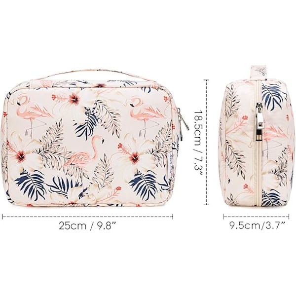 Hengende Toalettmappe, Sminkeveske for Kvinner, Jenter, Barn, Vanntett, Beige Flamingo