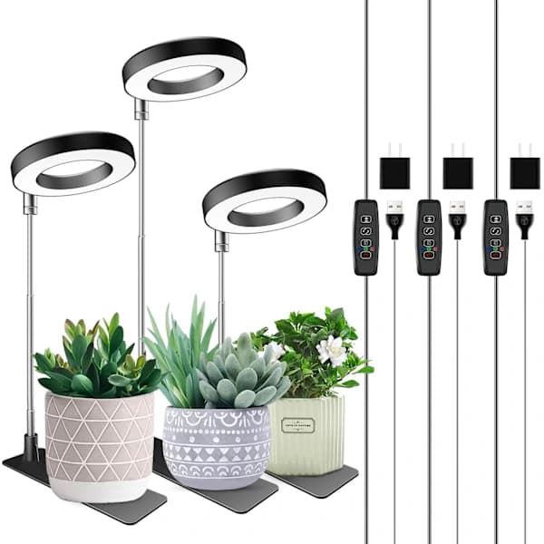 Indendørs plantegrowlys 48 LED fuldspektrum med timer og 10 lysstyrkeniveauer til stueplanter, 3-pak