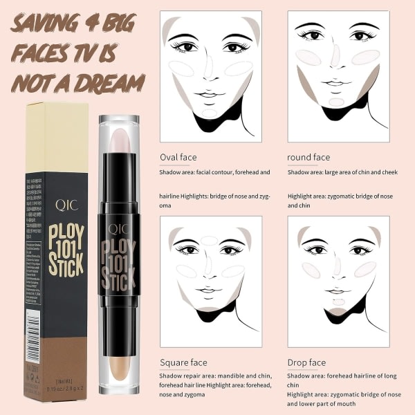 Contour Stick Sæt, Contour Concealer Highlighter Stick, Contour Kit, 6 farver Dobbelt-end Makeup Body Face Highlighter, 3 stk.