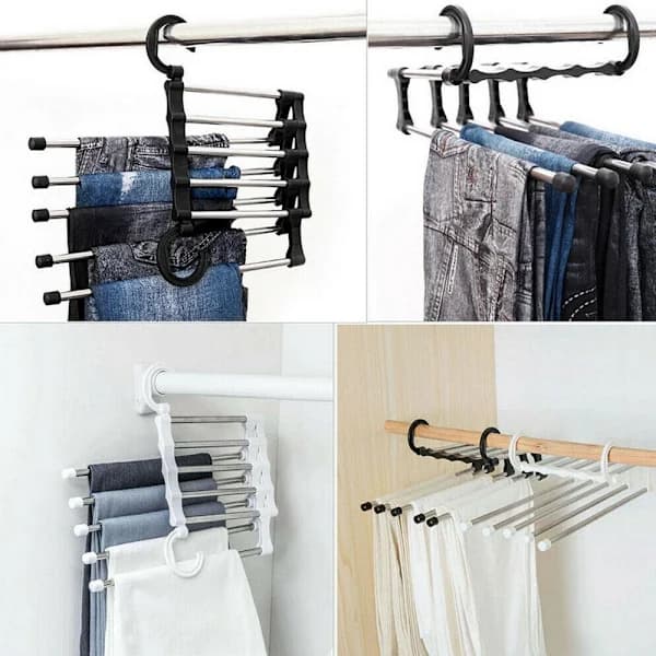 Trousers Hanger for 5 Trousers - Clothes Hanger - Connection Hook - Organizer White White Vit
