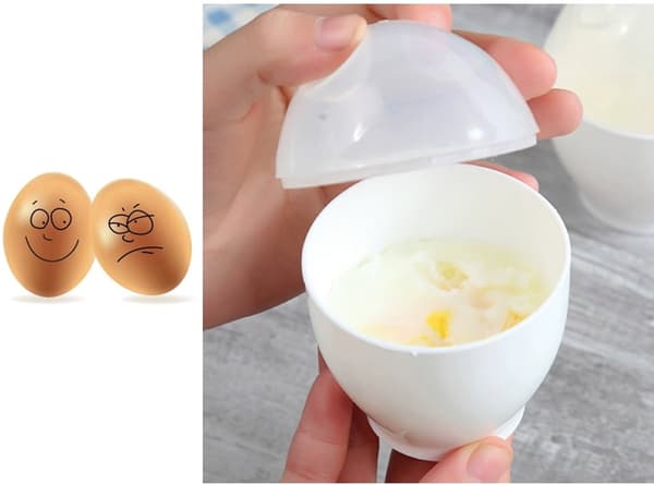 Eggkoker sett med 2 - Mikrobølgesikker - Mini bærbar - Hvit - For rask eggkoking - Perfekt til frokost