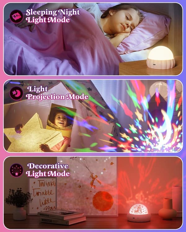 Starry Sky Projector for Kids - 3 Different Themes and 7 Light Modes - Rotates 360° for Magical Effect