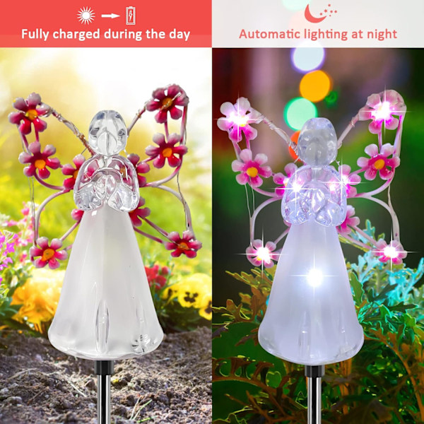 Ängel Solcellslampor Utomhus, 1-pack Ängel Solcellslampa Trädgårdspinnar, LED Vattentät Ängel Landskapsbelysning för Trädgårdsdekorationer (Rosa)