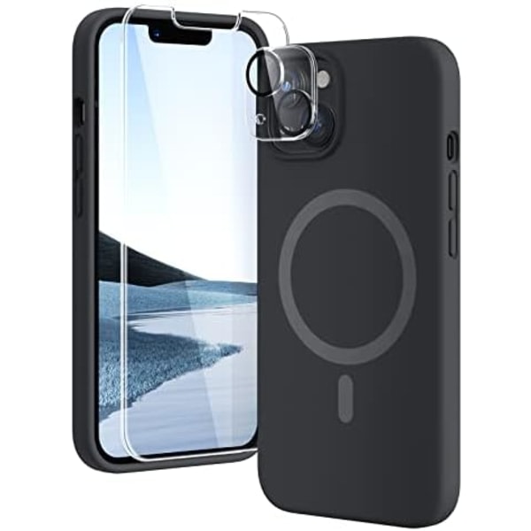 TOCOL 5 i 1 för iPhone 13- case, med 2-pack skärmskydd + 2-pack kameralinsskydd, flytande phone case för iPhone 13, Alpi 6.1 tum Black-Magsafe