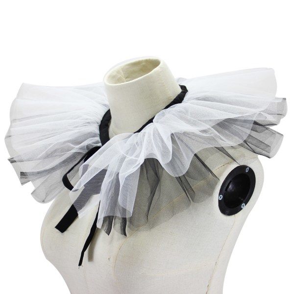 Dam Renaissance Tyll Ruff Falsk Krage Lagdelt Sort Hvid Mesh Clown Choker Snøre Victorian Hals Ruff Sjal Cosplay Rekvisitter