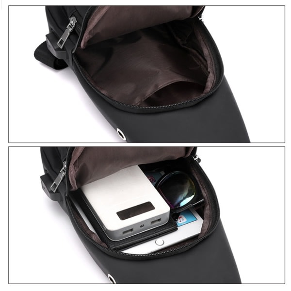 Vattentät brystväska med stor kapasitet med USB-ladingsaksel Khaki