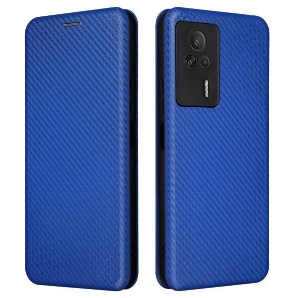 Carbon Fiber Texture Shell för Xiaomi Redmi K60e 5g Phone case Stativ Kortplats Pu Cover Blue