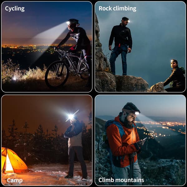 Oppladbar LED-hodelykt 2500 lumen 5 moduser IPX6 vanntett, lett hodelykt for camping, løping og fiske, 2-pakning