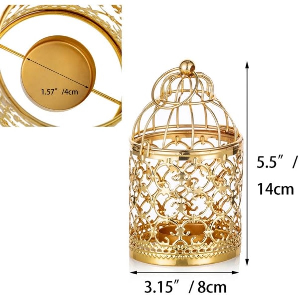 CDQ 2 st liten metall värmeljus hängande fågelburslykta, vintage dekorativa centerpieces, guld guld
