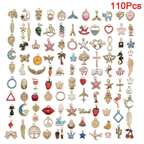Animal Flower Mixed Emalj Berlocker Hængende DIY Armbånd Smykker B: 110Pcs