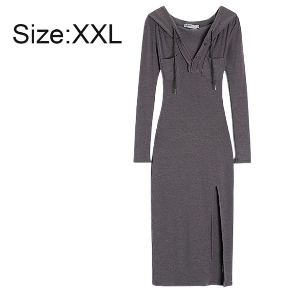 Kvinnors sexig långärmad miniklänning med rynkad knapp framtill grey XXL CDQ