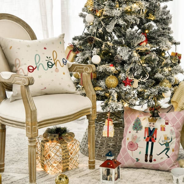 God Jul Nøtteknekker Rosa Trekk, 45,72 x 45,72 cm Vinterferie Putetrekk Trekk Sofa Sett med 4