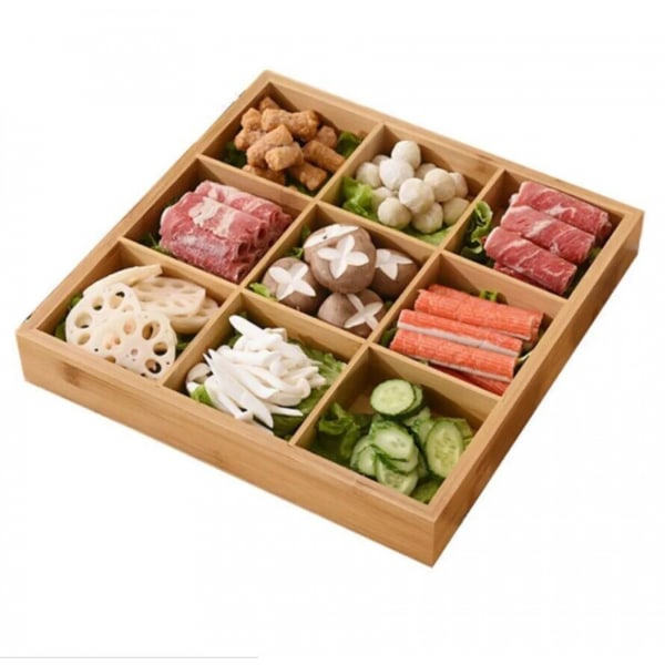 9 Rutenett Bambus Serveringsbrett Fruktskål Hot Pot Snackfat Matfat Tallerken