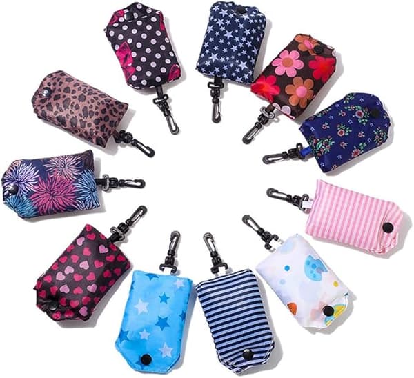 6 Sammenleggbare Vesker - 190T Polyester - 26g Per Stykke - Kan Bretttes Inn i en Pose (Tilfeldig Farge)