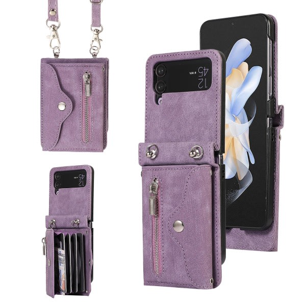 Kickstand phone case för Samsung Galaxy Z Flip4 5g Rfid blockerande kortväska Pu läder+tpu cover Lila
