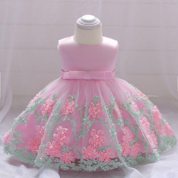 Barnklänning Flower Mesh Babykläder pinkki 70cm