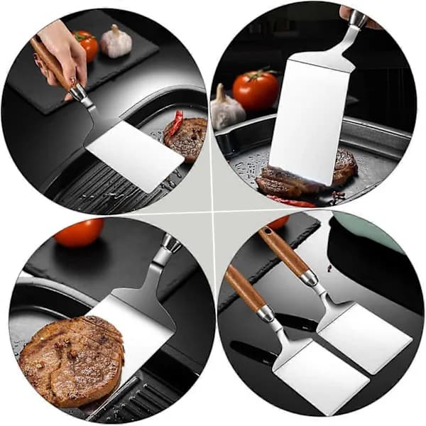 2-pack Grill Spatula with Wooden Handle for Teppanyaki BBQ Pizza Durable Ergonomic Dishwasher Safe