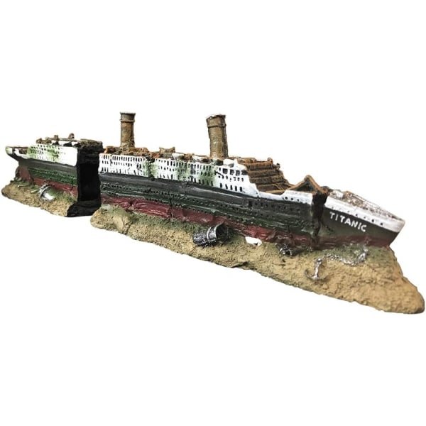 Akvariedekorasjon i form av Titanic-vraket - laget av harpiks