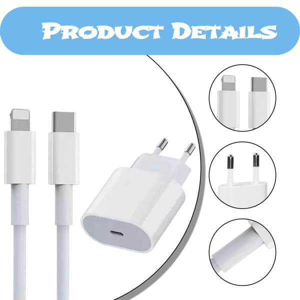 20W USB-C lang kabel egnet for iPhone hurtiglader