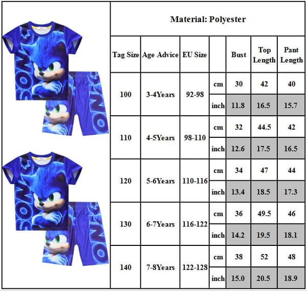 Sonic The Hedgehog Pyjamas for gutter Barn T-skjorte & shorts Pjs Set 140cm