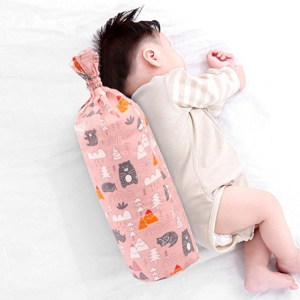 CDQ Anti-Roll Baby Sidosovkudde Mjuk Bomull Bovete Nackstödskudde Ryggkudde Baby Unisex Toddler Anti-Flip Fast Bolster, Rosa, One Size