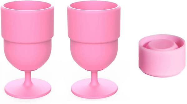 2-pack hopfällbara vinglas i silikon, bärbara okrossbara muggar för resor, picknick, inomhus- och utomhusfester, rosa