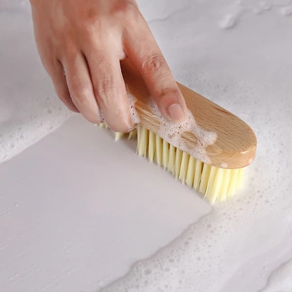 Brown, multifunctional cleaning brush, practical beech wood shoe brush with hard, durable bristles, small