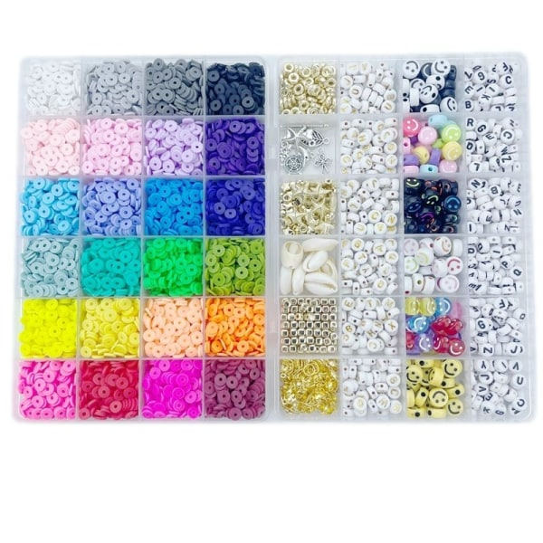 Runde polymerleireperler DIY flat Leireperler sett for smykkefremstilling Perlearmbånd 7200 stk