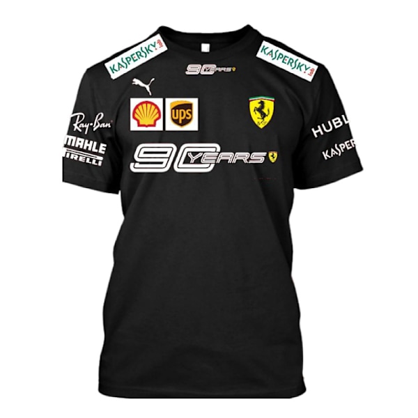 Ny F1 Ferrari racerdragt, teamversion, afslappet rund hals, kortærmet top, sort black black S