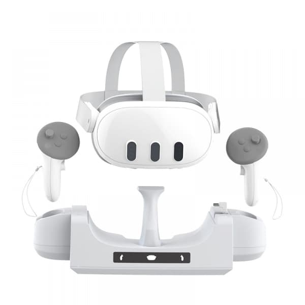 Kompatibel ladestation til Meta Quest 3 VR, Headset Displayholder og Controller Mount Station, Ladestation Stativbase