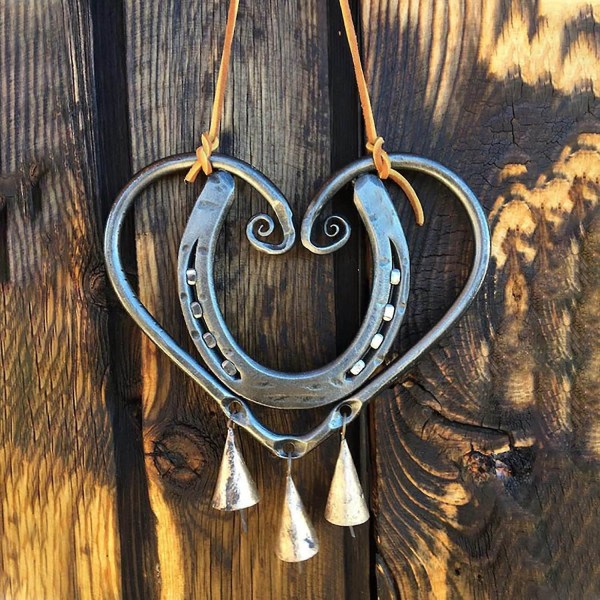 Hästsko hjärta vindspel, kärlek dekorera metall vindspel