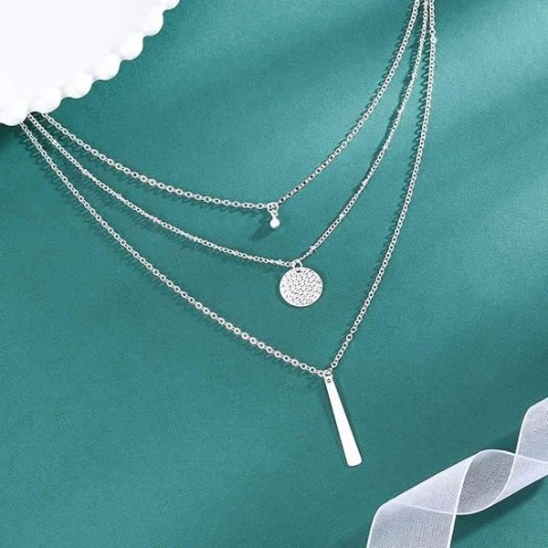 Flerlagers rund skiva Halsband Kedja Vertikal Bar Hänge Halsband Smycken för kvinnor och flickor