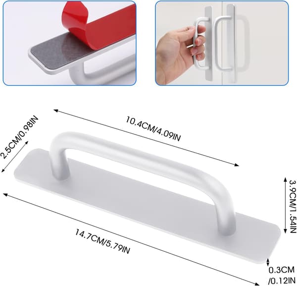 (2-pack, 147 x 25 mm) Självhäftande möbelhandtag, silver_tfrf