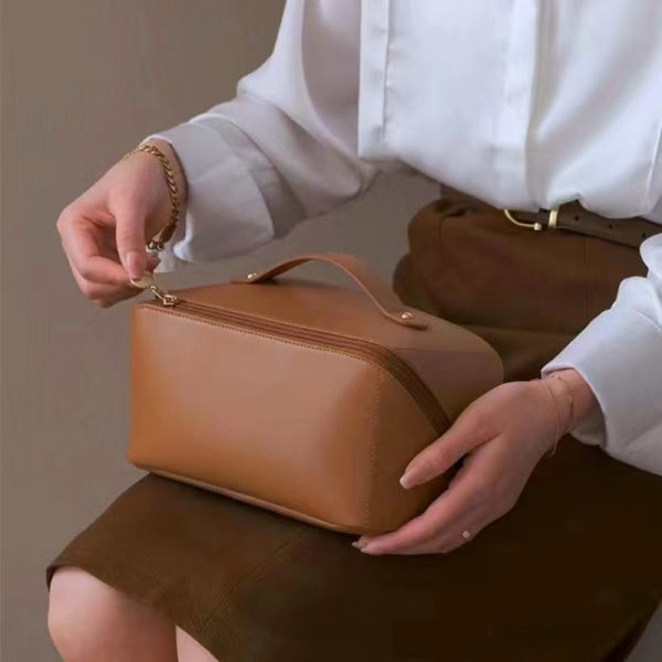 Kosmetikväska i PU-läder, bärbar kosmetikväska för damer Mocha Brown Mocha Brown