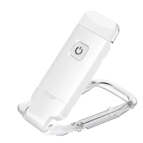 Portable USB Rechargeable LED Book Light with Clip for Bed Reading, Adjustable Brightness, Dimmable Bookmark Lamp (White)