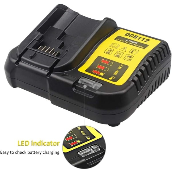 DCB112 Laddare för Dewalt 10,8V / 14,4V / 18V Litiumbatteri
